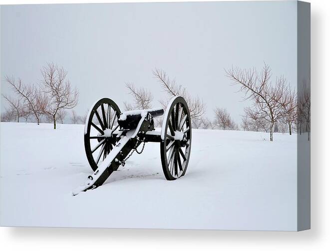 Gettysburg Canvas Print featuring the photograph Gettysburg Cannon in Winter by Bill Cannon