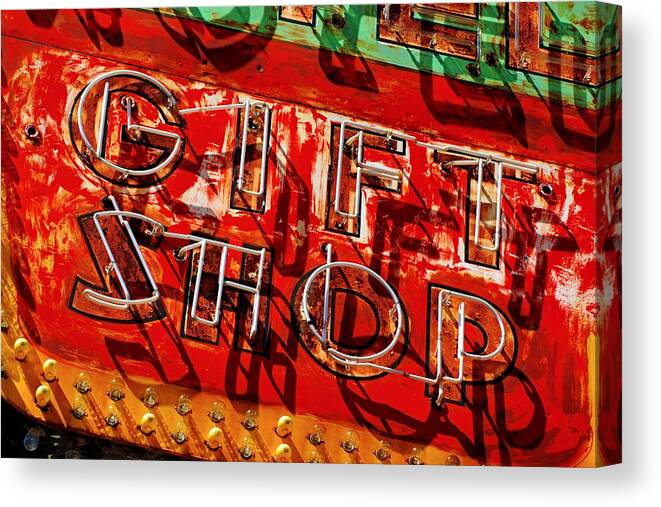 Neon Canvas Print featuring the photograph Gift Shop Sign by Daniel Woodrum