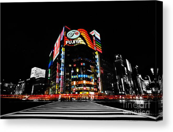 Ginza Canvas Print featuring the photograph Ginza at Night by Julian Cook
