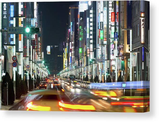 Downtown District Canvas Print featuring the photograph Ginza At Night by Wilfred Y Wong