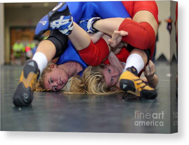 Sports Canvas Print featuring the photograph Girls Wrestling Competition by Jim West
