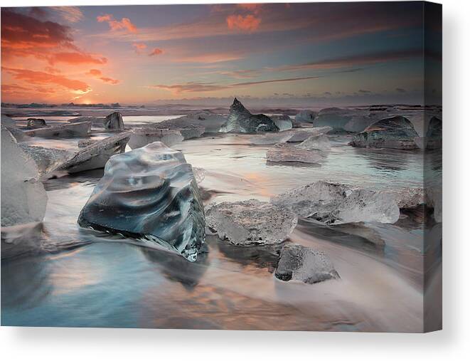 Diamond Canvas Print featuring the photograph Glacial Lagoon Beach by Massimo Baroni