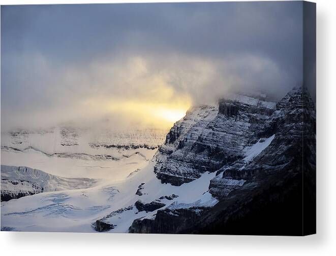 Landscapes Canvas Print featuring the photograph Glacier Above Lake Louise Alberta Canada by Mary Lee Dereske