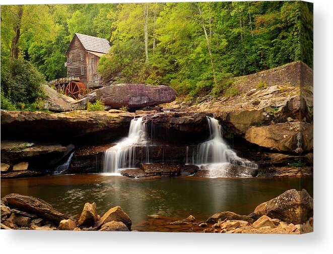 Glade Creek Mill Canvas Print featuring the photograph Glade Creek Grist Mill and Twin Falls - Babcock State Park by Gregory Ballos