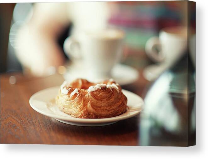Temptation Canvas Print featuring the photograph Glazed Pastry At Cafe by Jonathan Siegel
