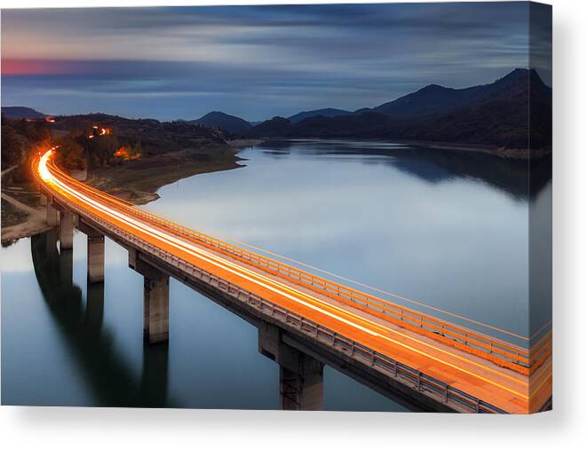 Bulgaria Canvas Print featuring the photograph Glowing Bridge by Evgeni Dinev