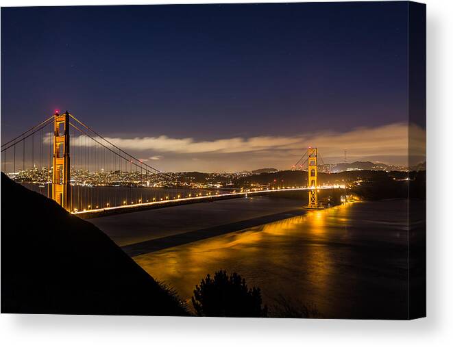 Golden Canvas Print featuring the photograph Glowing Golden Gate by Mike Lee