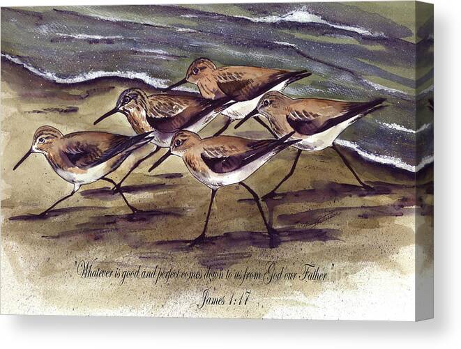 Sandpipers Canvas Print featuring the painting God's Creation by Nancy Patterson