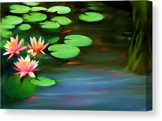 Lily Pads Canvas Print featuring the digital art Gold Fish Pond by Bonnie Willis