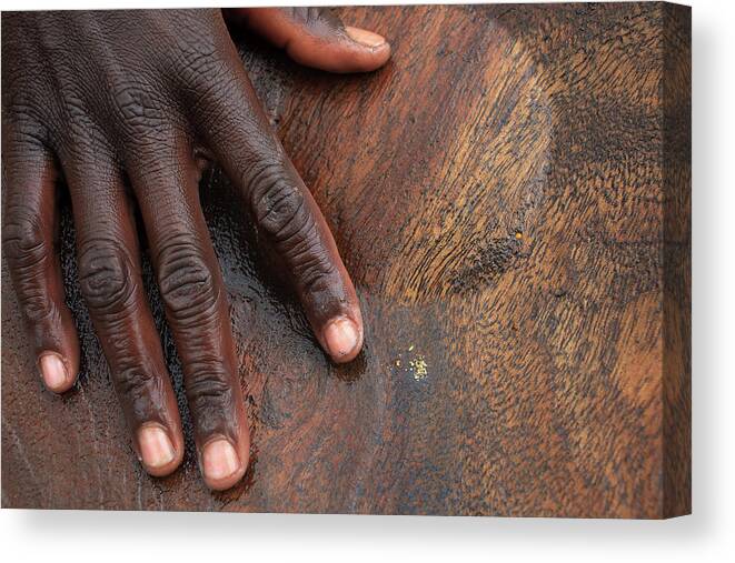 People Canvas Print featuring the photograph Gold Panning, Gold And Hand, Ethiopia by Dietmar Temps, Cologne