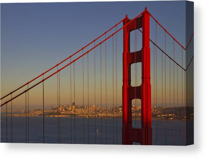America Canvas Print featuring the photograph Golden Gate Bridge at Sunset by Melanie Viola