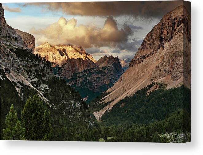 Scenics Canvas Print featuring the photograph Golden Hour - Fanes Natural Park by Scacciamosche