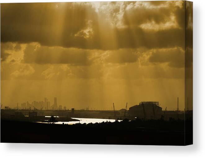 Ship Channel Canvas Print featuring the digital art Golden Light by Linda Unger