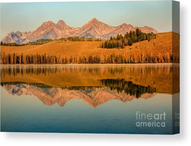 Rocky Mountains Canvas Print featuring the photograph Golden Mountains Reflection by Robert Bales