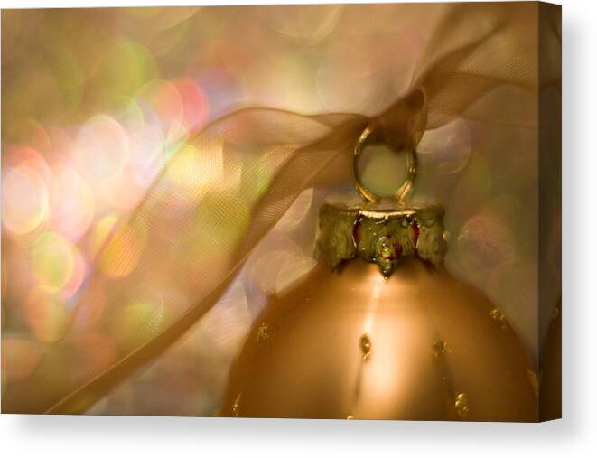 Christmas Canvas Print featuring the photograph Golden Ornament with Ribbon by Carol Leigh
