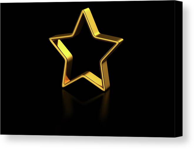 Black Background Canvas Print featuring the photograph Golden Star On Black Reflective by Bjorn Holland
