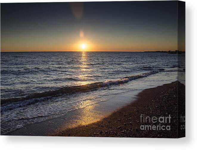 Sundown At The Mediterranean Sea Canvas Print featuring the photograph Golden Sunset by Bruno Santoro