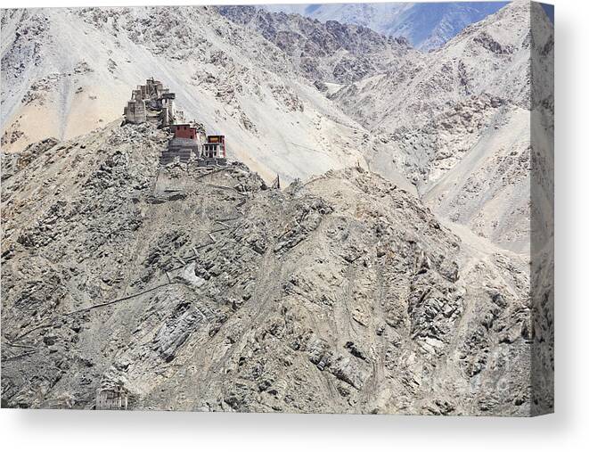 Ladakh Canvas Print featuring the photograph Gompa and Fort in Ladakh by Robert Preston