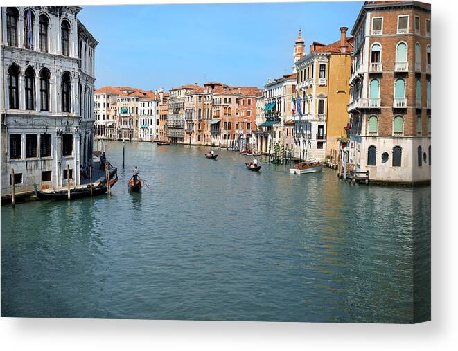 Adriatic Sea Canvas Print featuring the photograph Gondolas At Grand Canal In Venice by Visual7