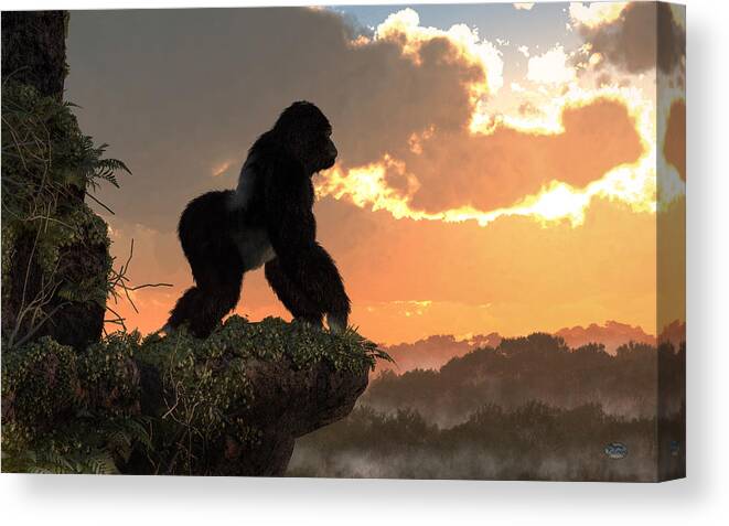 Gorilla Canvas Print featuring the digital art Gorilla Sunset by Daniel Eskridge
