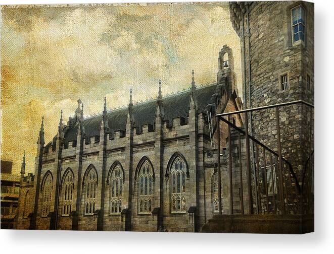 Ireland Canvas Print featuring the photograph Gothic Revival Chapel. Dublin Castle. Streets of Dublin. Gothic Collection by Jenny Rainbow