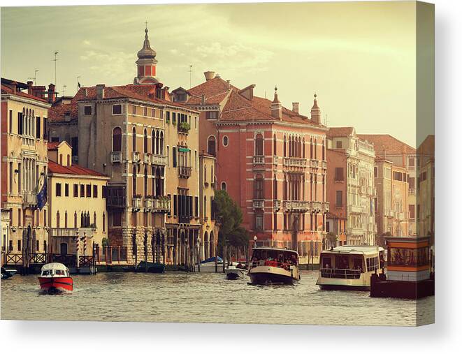 Motorboat Canvas Print featuring the photograph Grand Canal Of Venice At Sunset by Mammuth