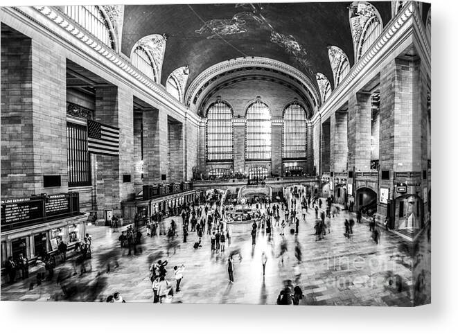 Nyc Canvas Print featuring the photograph Grand Central Station -pano bw by Hannes Cmarits