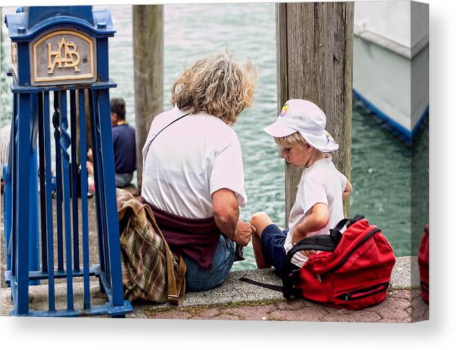 Foreign Canvas Print featuring the photograph Grandma and Me at the Pier by Linda Phelps