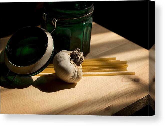 Garlic Canvas Print featuring the photograph Green Glass and Garlic by Mark McKinney