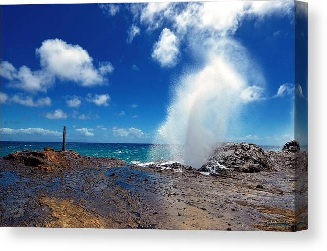 Halona Blowhole Canvas Print featuring the photograph Halona Blowhole Misty Geyser by Aloha Art