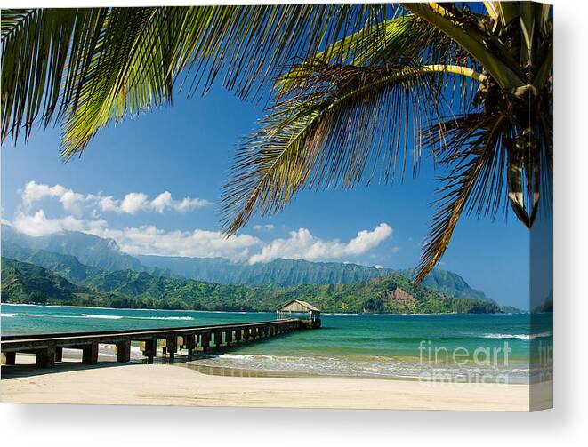 Bay Canvas Print featuring the photograph Hanalei Pier and beach by M Swiet Productions