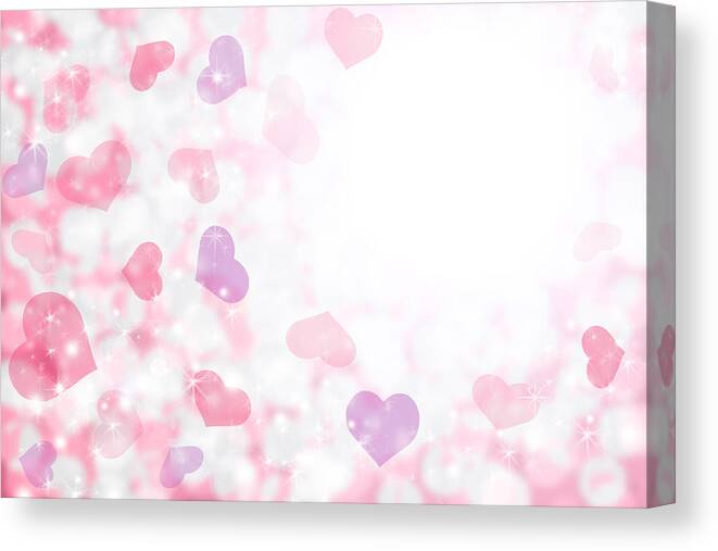 Holiday Canvas Print featuring the drawing Happy Valentine's Day background of pastel pink, purple hearts and light. by Fstop123