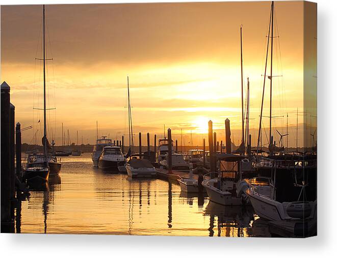 Ocean Canvas Print featuring the photograph Harbor Sunset by Beth Johnston