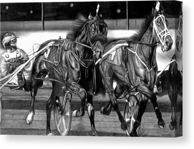 Horserace Canvas Print featuring the drawing Harness Race by Jerry Winick