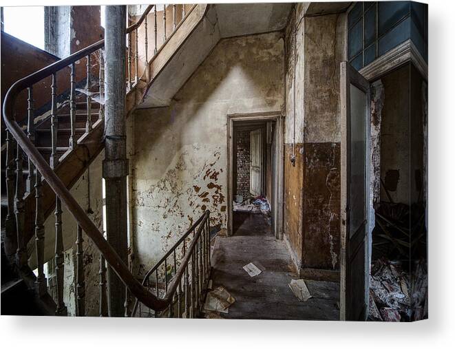 Castle Canvas Print featuring the photograph Haunted Staircase Urban Exploration by Dirk Ercken