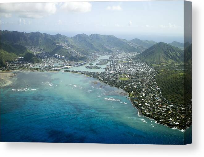 Hawaii Canvas Print featuring the photograph Hawaii Kai Aerial by Saya Studios