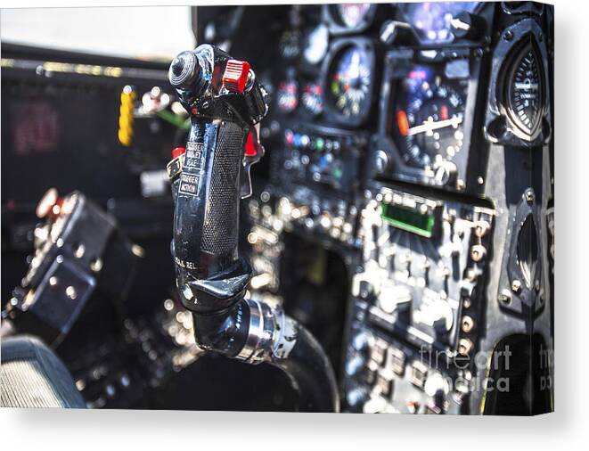 Controlstick Canvas Print featuring the photograph Helicopter cockpit by Nir Ben-Yosef