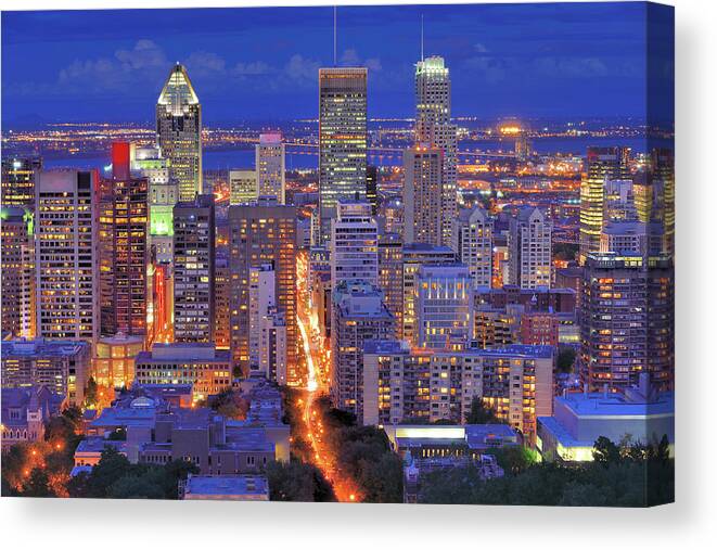 Tranquility Canvas Print featuring the photograph High Angle Night View Of Downtown by Wei Fang