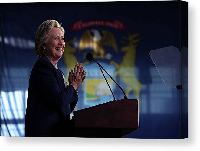 Nominee Canvas Print featuring the photograph Hillary Clinton Campaigns In Key Swing by Justin Sullivan