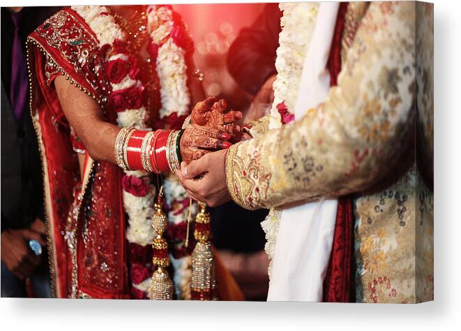 Hinduism Canvas Print featuring the photograph Hindi wedding ceremony by Rvimages