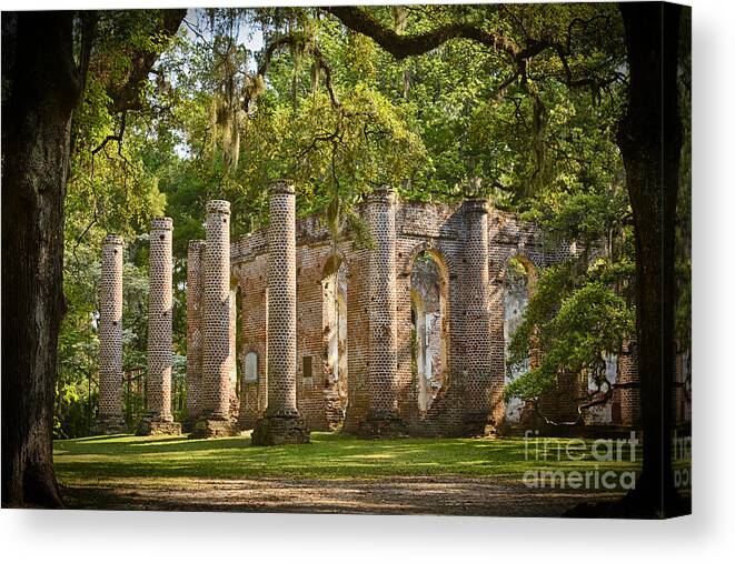 Old Sheldon Church Canvas Print featuring the photograph Historic Sheldon Church 1 by Carrie Cranwill