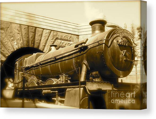 Harry Potter Canvas Print featuring the photograph Hogwarts Express Sepia 1 by Shelley Overton