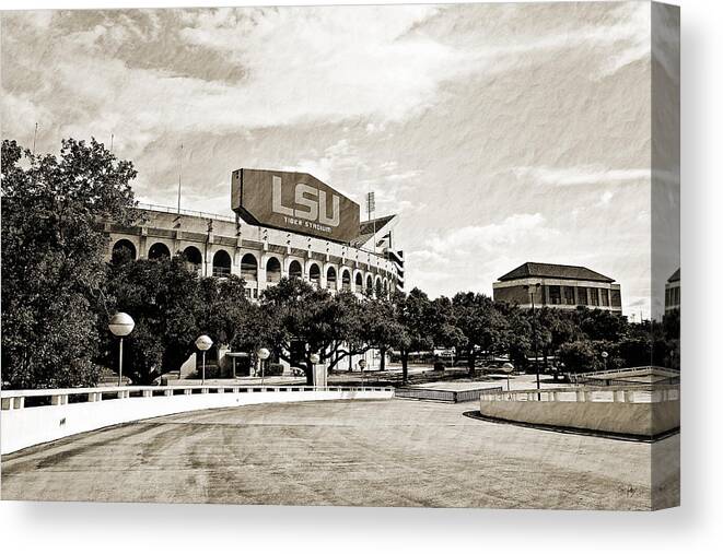 Lsu Canvas Print featuring the photograph Home Field Advantage - sepia toned texture by Scott Pellegrin