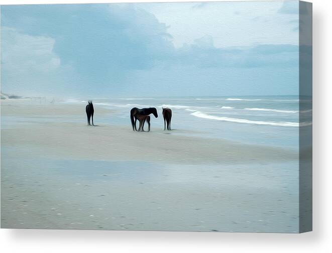 Horses Canvas Print featuring the digital art Horses of the OBX by Kelvin Booker