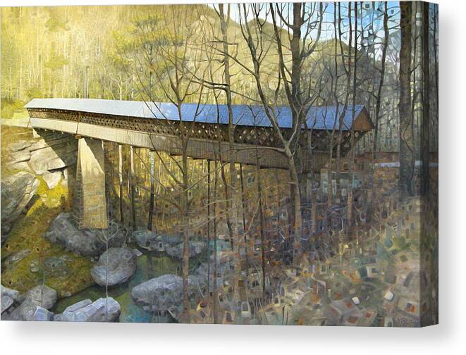 Covered Bridge Canvas Print featuring the painting Horton Mill Covered Bridge in Winter by T S Carson