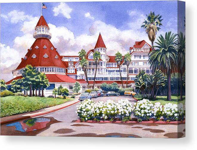 Del Canvas Print featuring the painting Hotel Del Coronado after Rain by Mary Helmreich