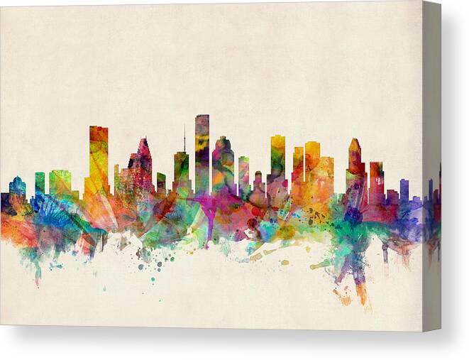 Watercolour Canvas Print featuring the digital art Houston Texas Skyline by Michael Tompsett