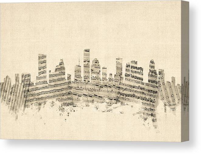 United States Canvas Print featuring the digital art Houston Texas Skyline Sheet Music Cityscape by Michael Tompsett