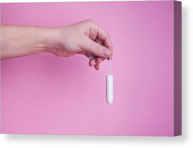 Cotton Swab Canvas Print featuring the photograph Human hand holding tampon by Emilija Manevska