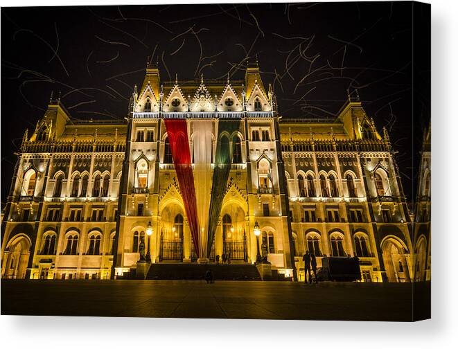 Country Canvas Print featuring the photograph Hungarian Parliament at Night by Pablo Lopez